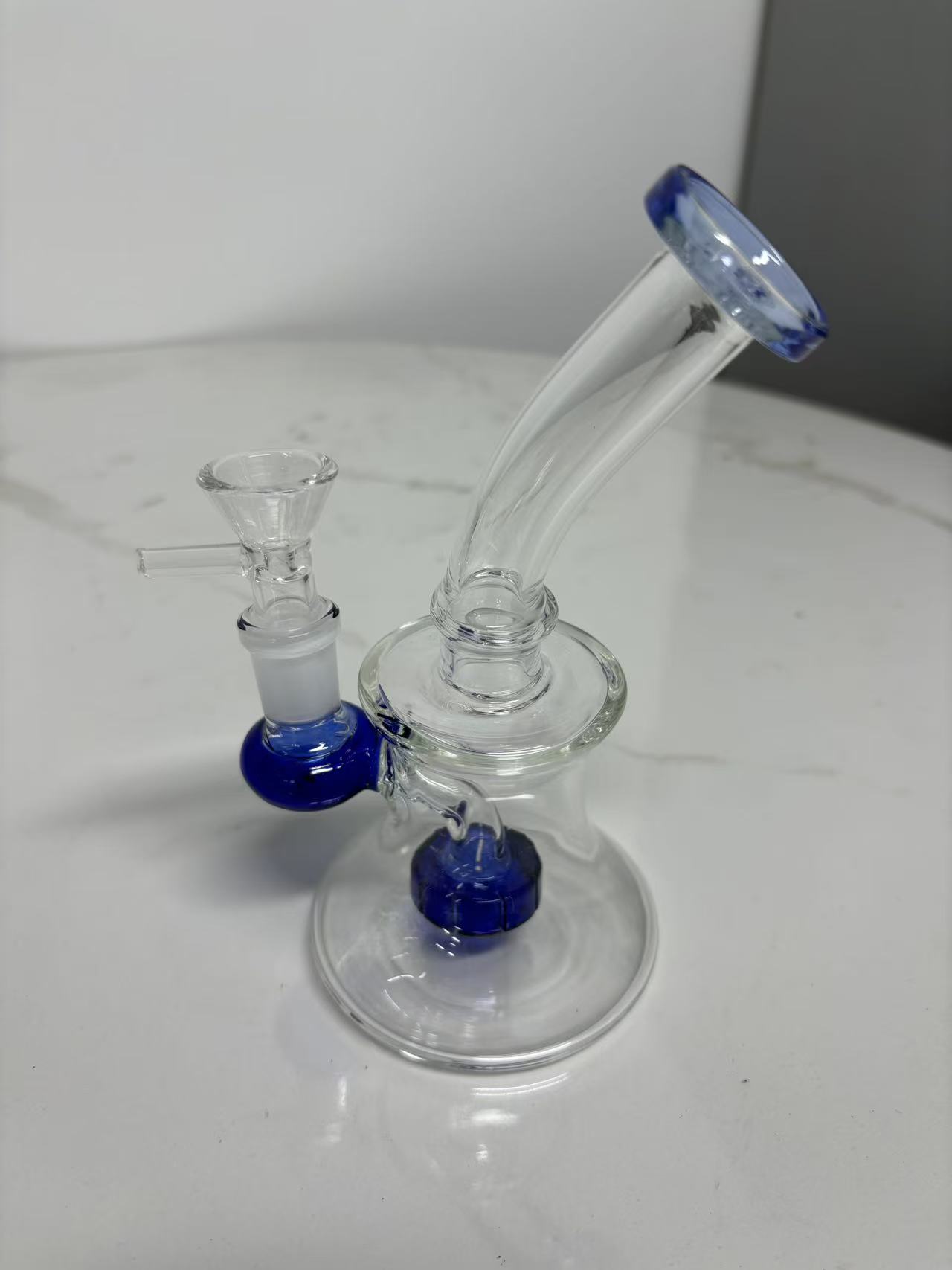 9'' Teal Glass Bong Smoking Hole Water Pipe Perc Hookahs Bubbler W/14mm Bowl