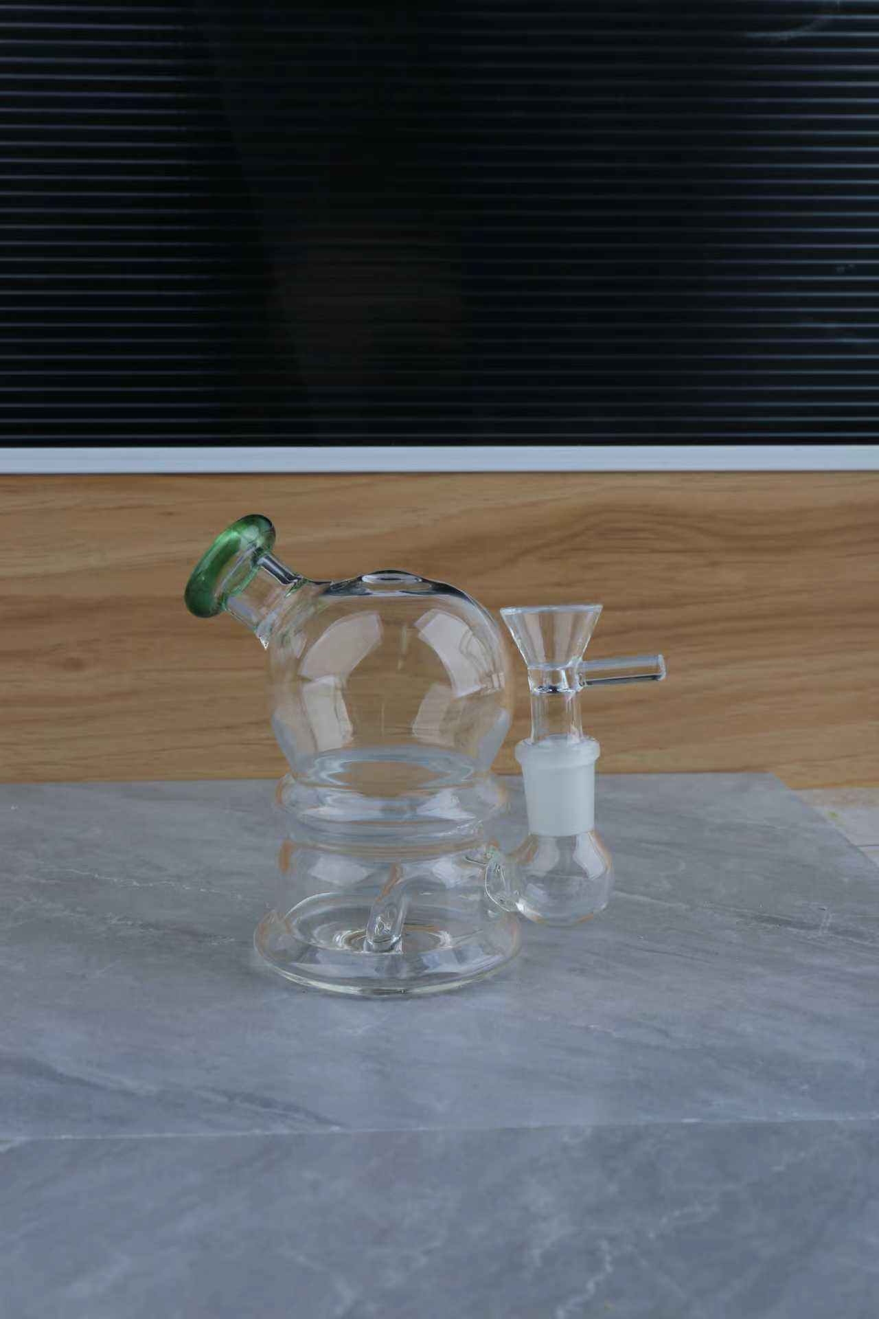 Samll Glass Bong Bubbler Mushroom Perc Round Ball Water Pipe w/14mm Tobacco Bowl
