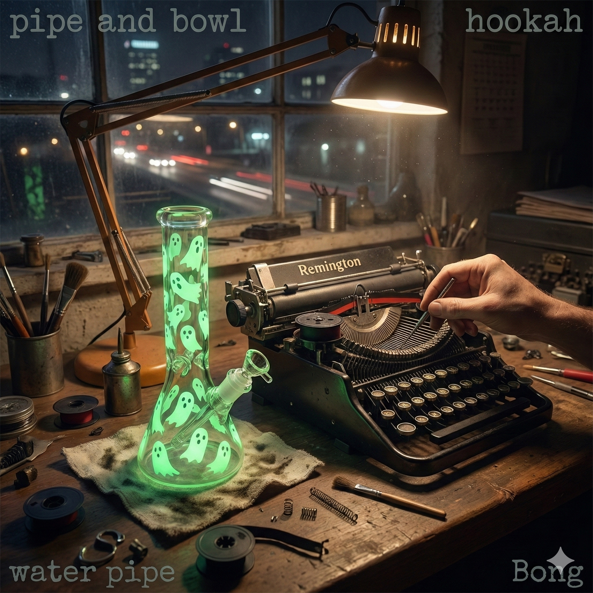 8in Glass Bong Hookah Water Pipe Smoking Beaker Bubbler Glow In Dark Bongs 14mm