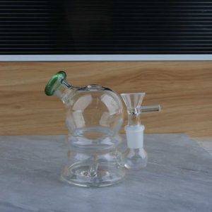 Samll Glass Bong Bubbler Mushroom Perc Round Ball Water Pipe w/14mm Tobacco Bowl