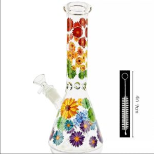 10inch Colorful Flower Beaker Bong Glass Bongs Water Pipe Hookah 14MM Slide Bowl